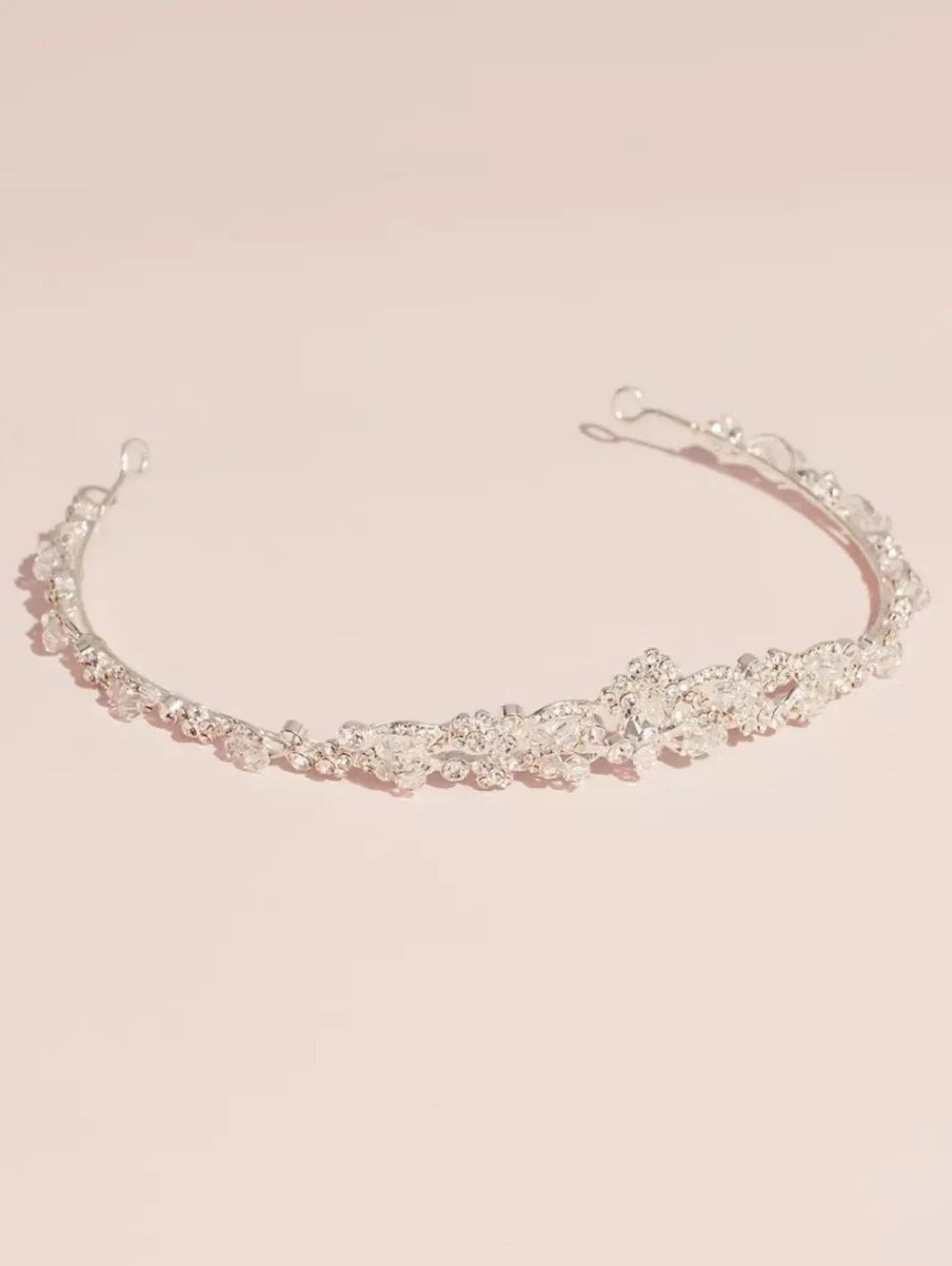 David's Bridal Tiarar Crested Crystal Embellished Head Piece Silver Tone Hair
